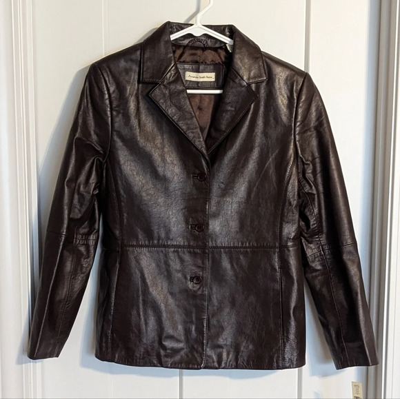 Amanda Smith Brown 100% Leather Jacket sz 12P - Picture 1 of 8